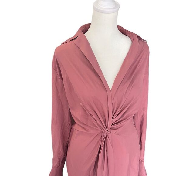 Byron Lars Twist Front Collared Long Sleeve Dusty Rose Dress Size 10 - Picture 4 of 8